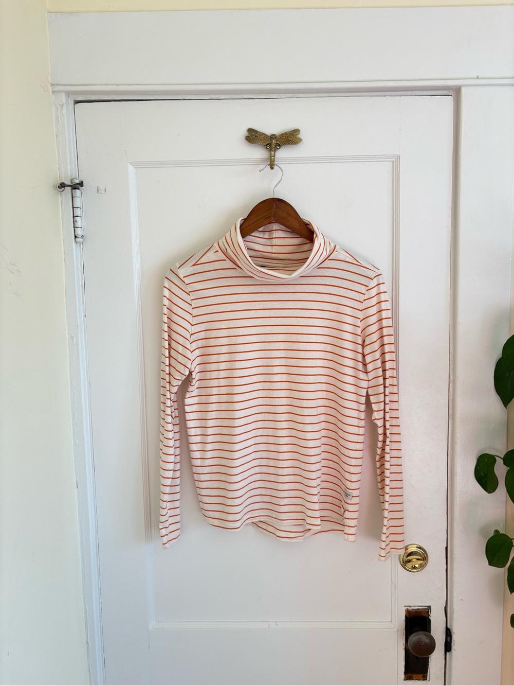 Toad&Co Maisey Cream and Orange Striped Turtleneck Long Sleeve Small